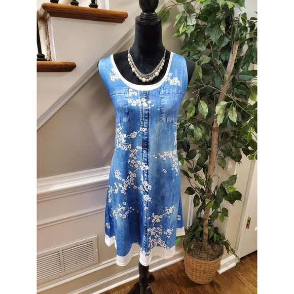 SHEIN Women's Blue Polyester Scoop Neck Sleeveless Knee Length Dress Size Large - Picture 9 of 10